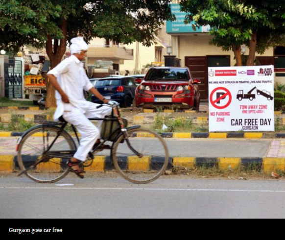 INDIA GUARGON CAR FREE DAY BICYCLIST