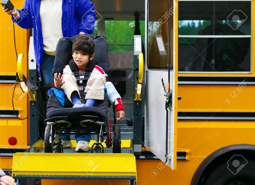 wheelchair child board school bus