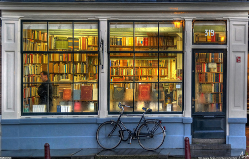 bookstore with bicycle